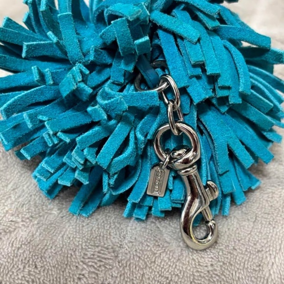 Coach Turquoise Suede-like Pom Pom - Picture 3 of 4